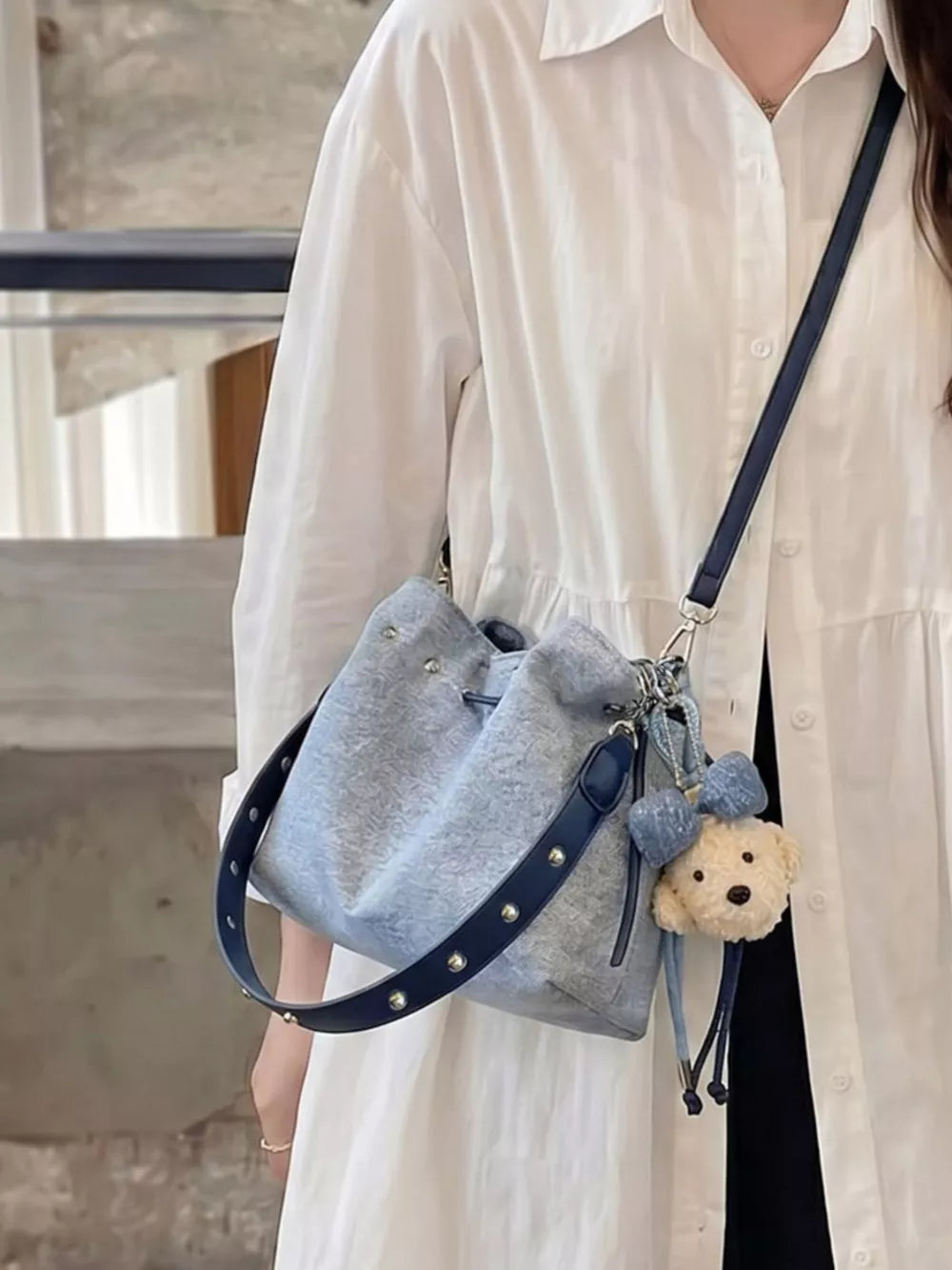 Blue Bucket Crossbody Bag