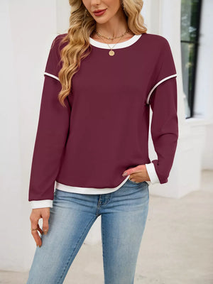 Contrast Trim Long Sleeve Sweatshirt in Green