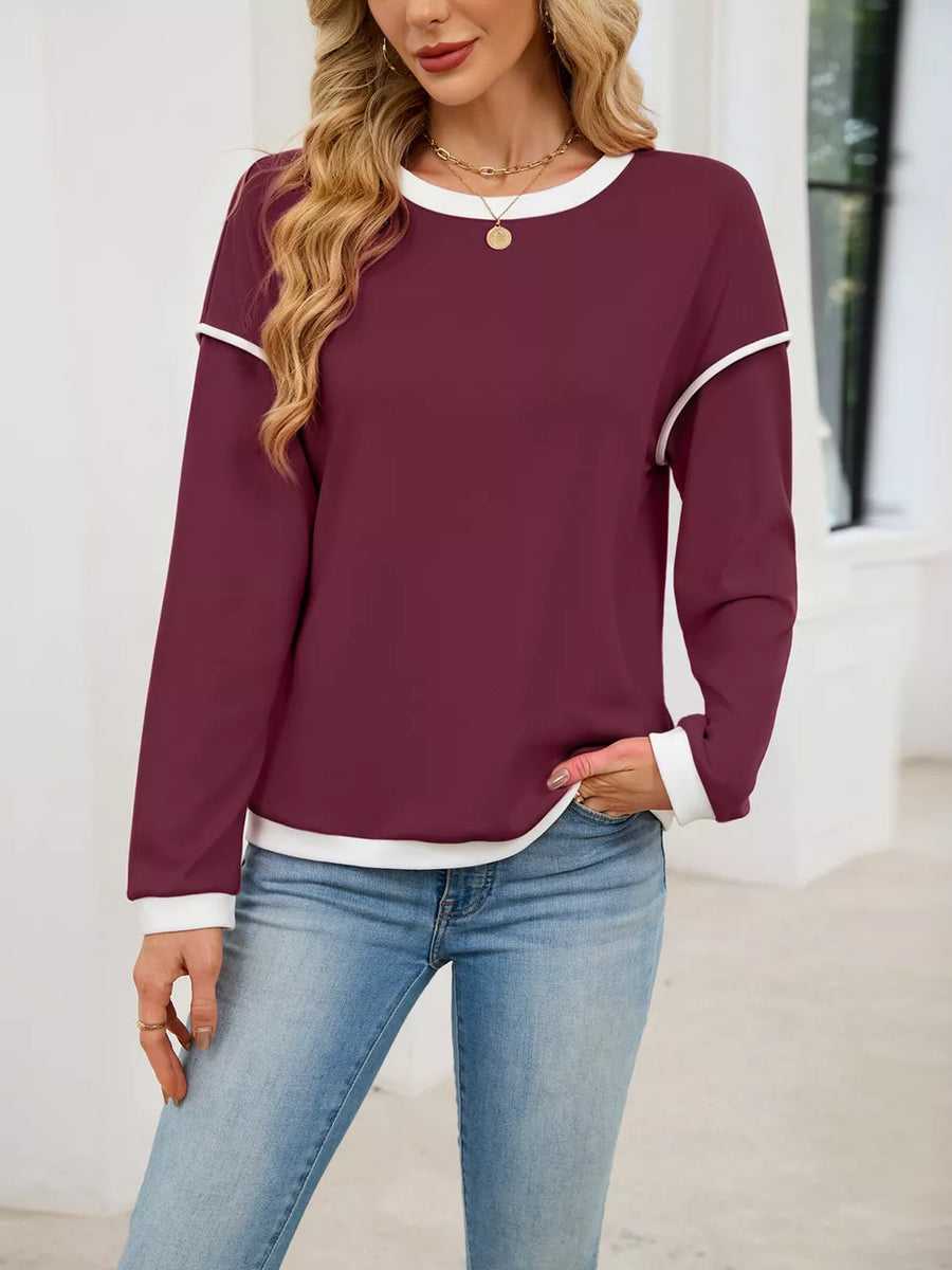Contrast Trim Long Sleeve Sweatshirt in Green