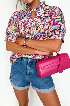Flower Print Frilled Collar Puff Sleeve Blouse in this colorway