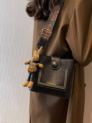Pu Leather Crossbody Bag in Black with adjustable strap