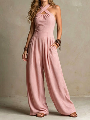 charcoal flared jumpsuit with halter