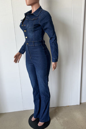 western jumpsuit in Dark Blue with collared