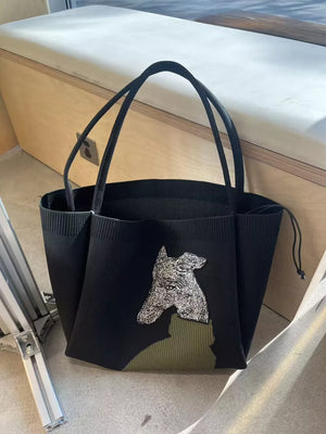 Black with Dog Knit Shoulder Bag