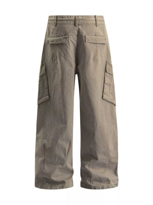 Khaki wide-leg cargo pants with multiple pockets and a relaxed fit