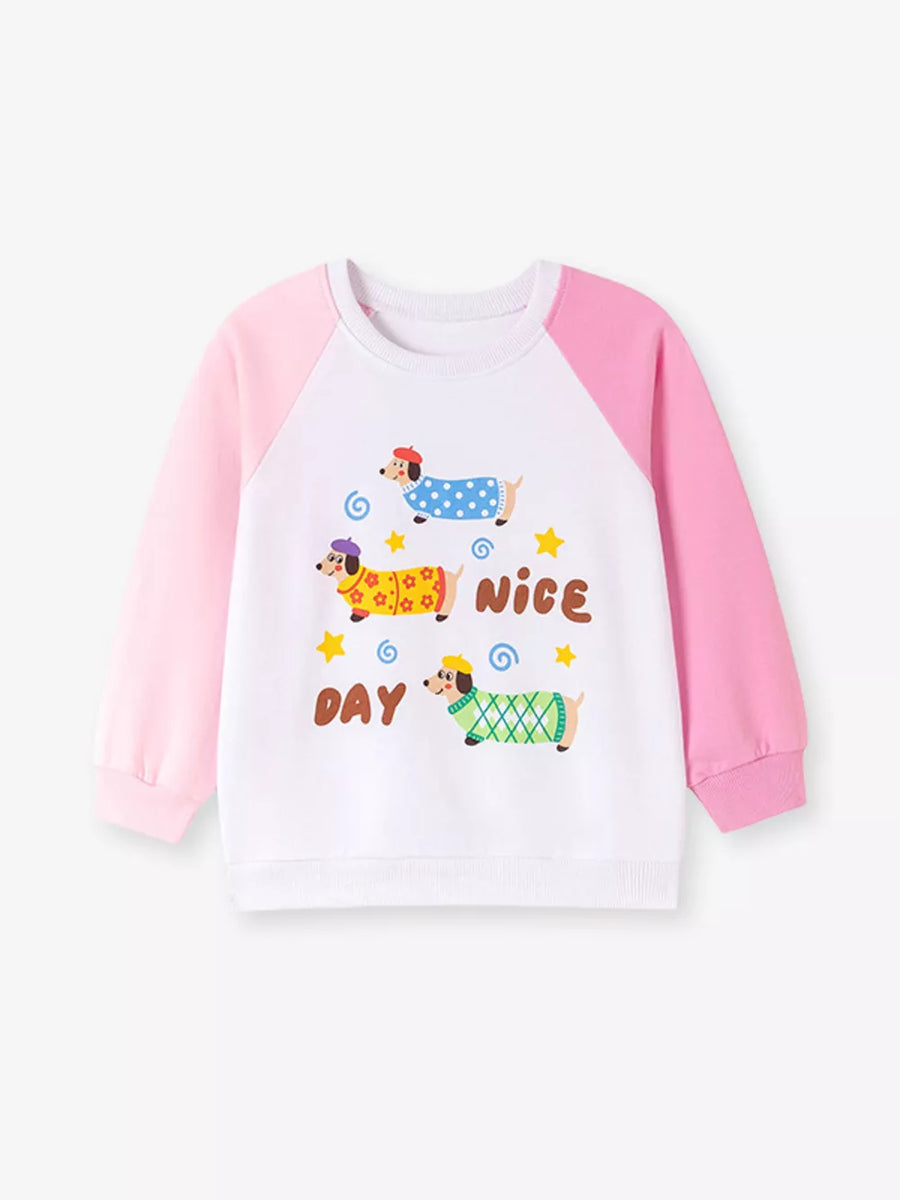 light pink sweatshirt featuring raglan sleeves and graphic print