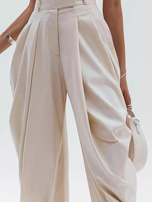 Apricot High-waisted Pleated Drape Pants