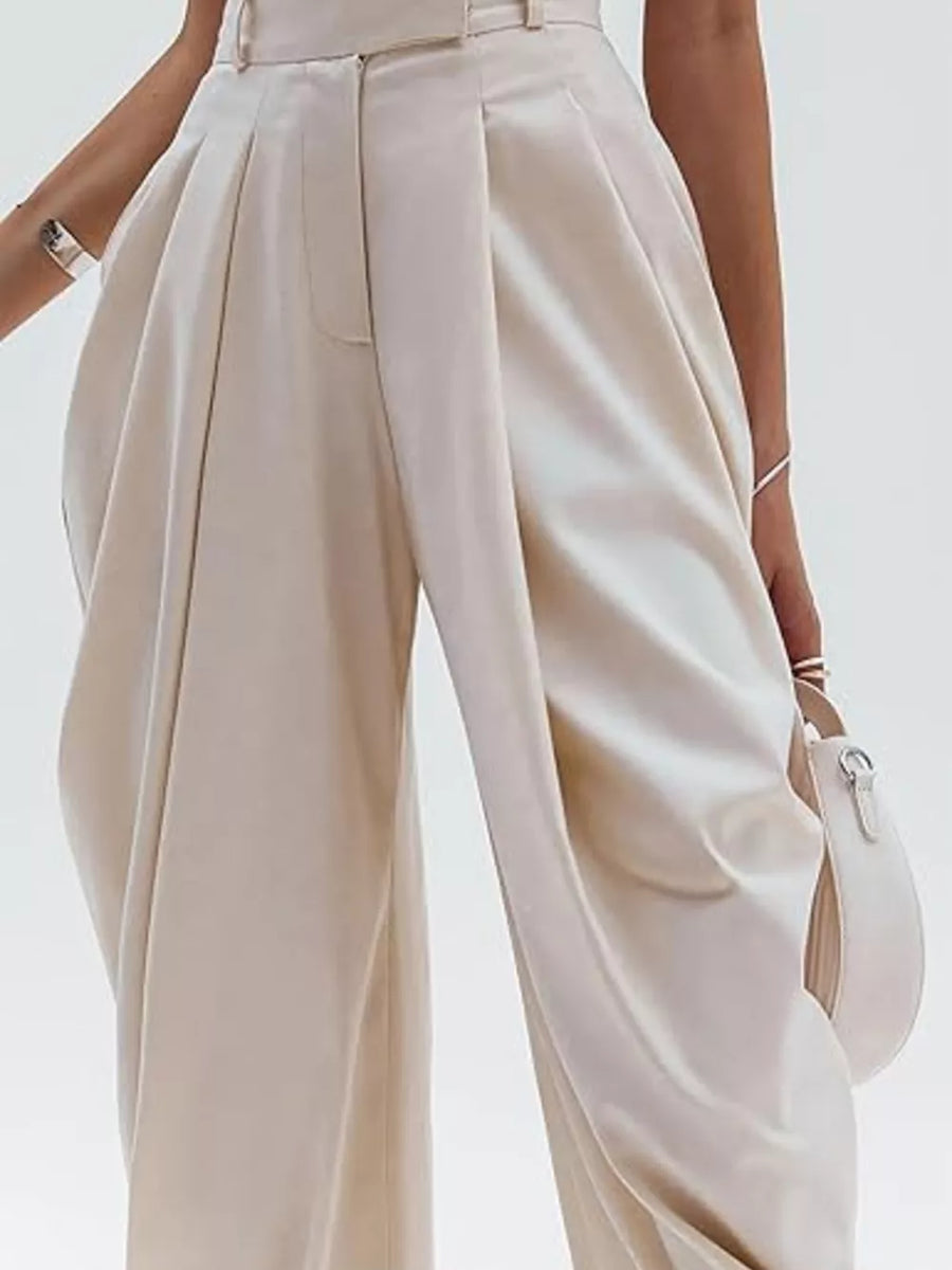 Apricot High-waisted Pleated Drape Pants