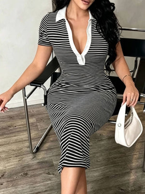 bodycon dress featuring striped in black with 100% polyester Care instructions: Machine wash cold texture