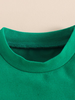 Green cotton baby tee with crew neck and reinforced stitching