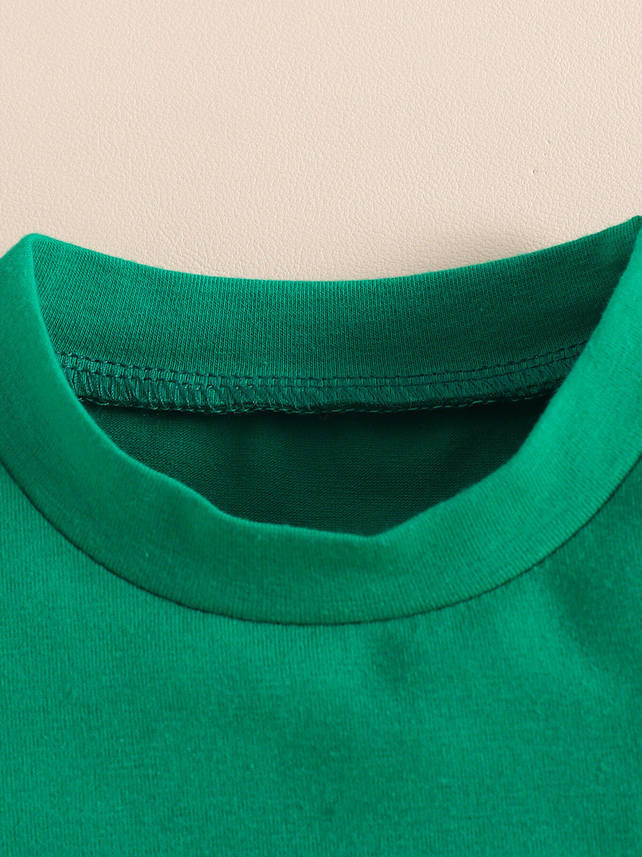 Green cotton baby tee with crew neck and reinforced stitching