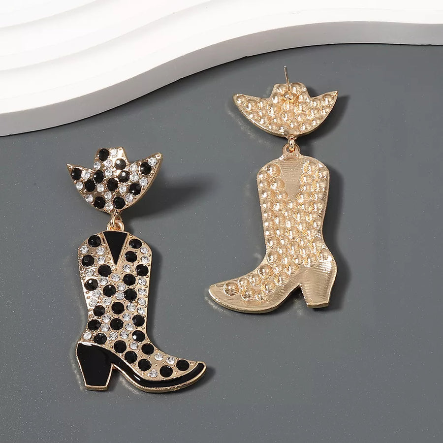 18k Gold-plated Rhinestone Cowboy Boot Earrings in royal blue