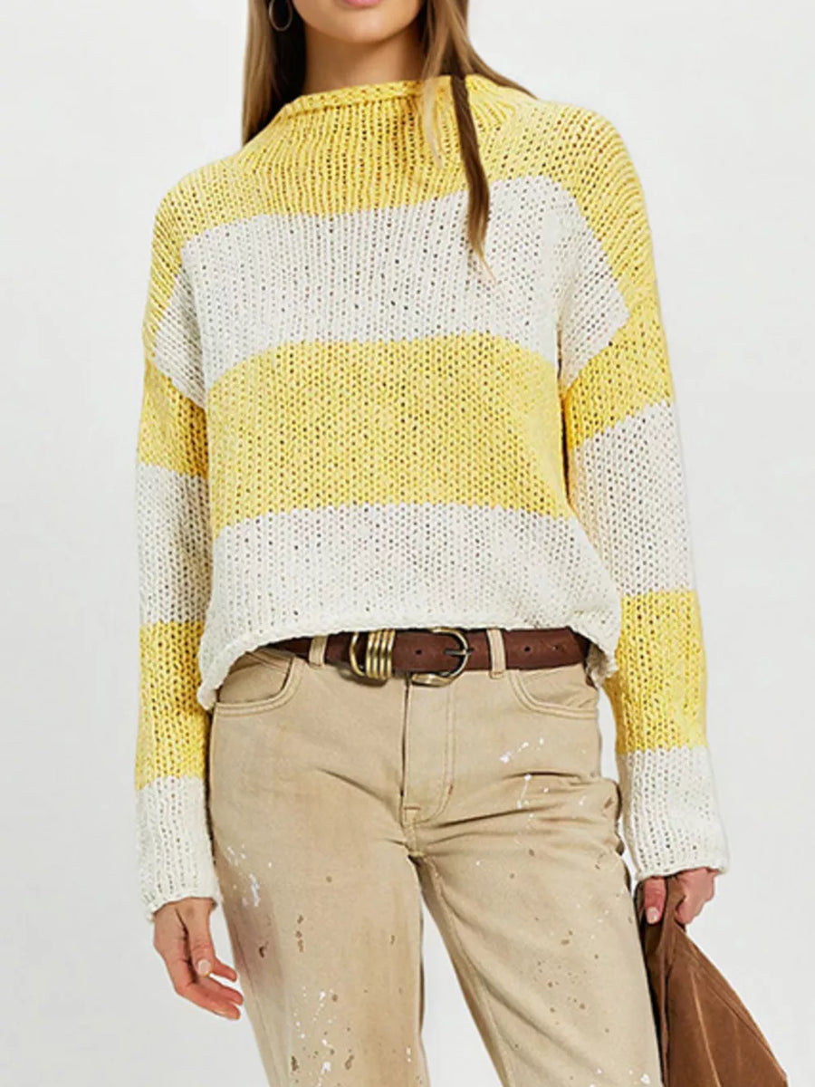 royal blue boxy pullover sweater with mock neck