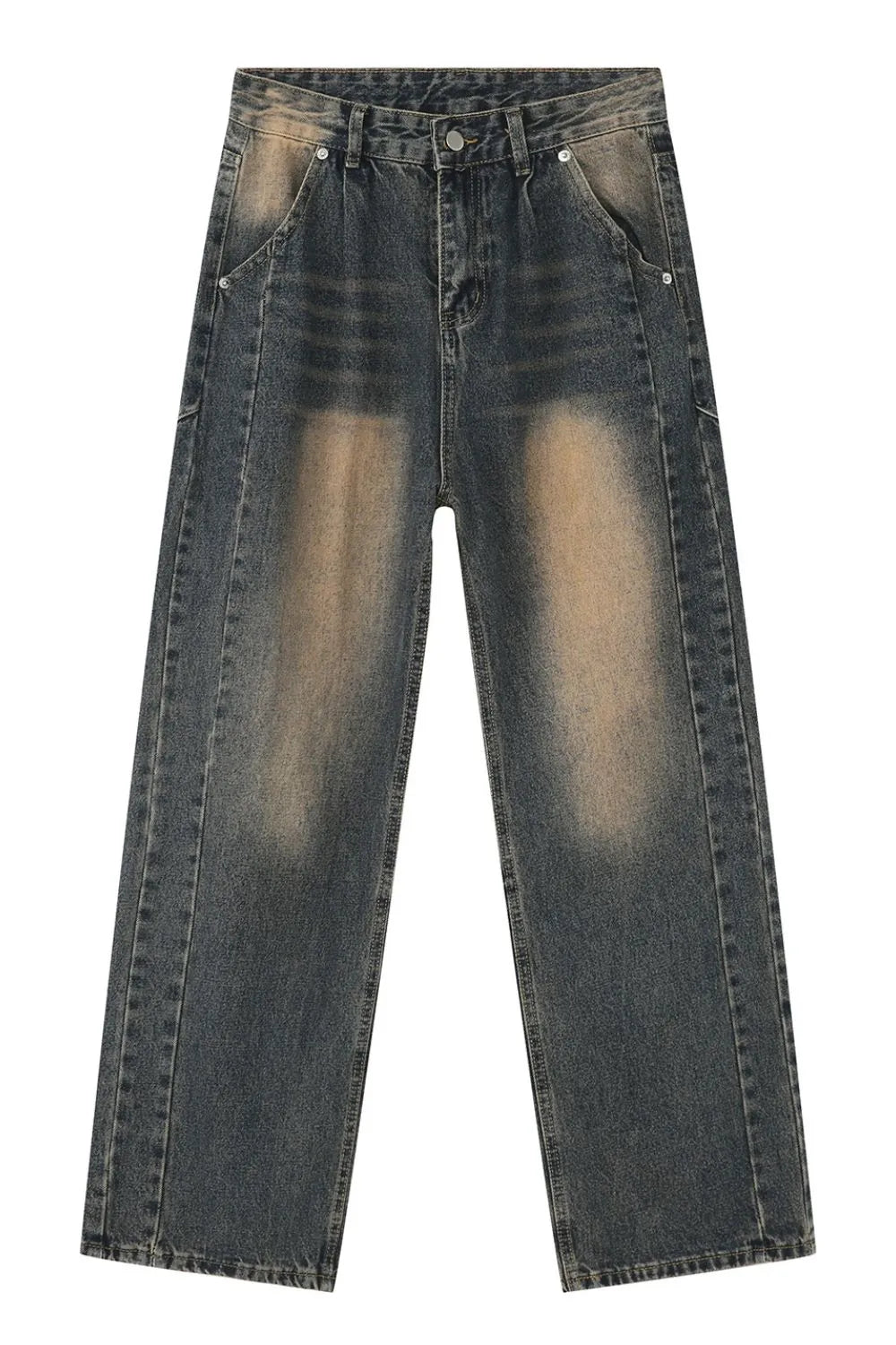 Dark Gray wide-leg jeans with vintage wash and subtle pleats.