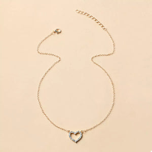 Gold dainty heart pendant necklace with clear stones, 18K gold-plated.
