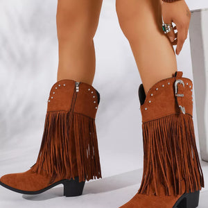 boots in Purple with fringe and mid-calf