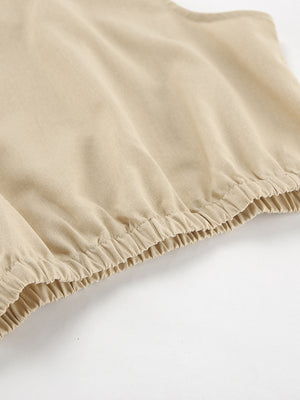 Tan cotton crop top with elastic hem detail
