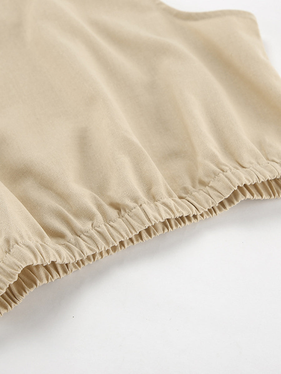 Tan cotton crop top with elastic hem detail
