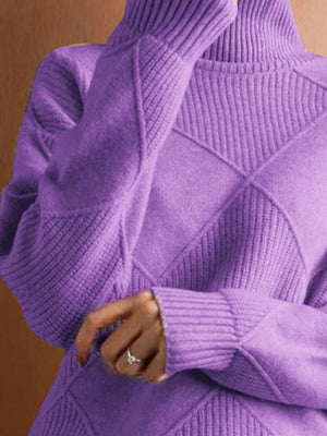 Argyle Pattern Turtleneck Sweater in Lavender