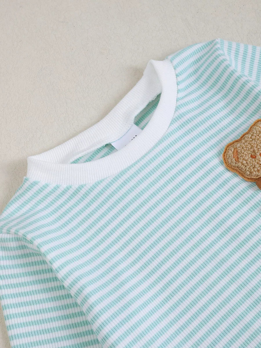 Children's Bear Striped Top And Pants Set in Navy