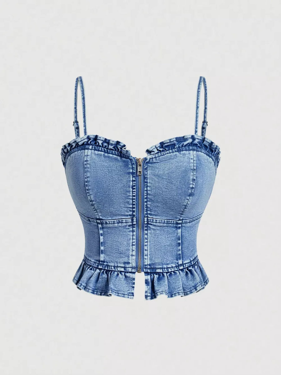 camisole in light blue featuring zipper and fitted fit