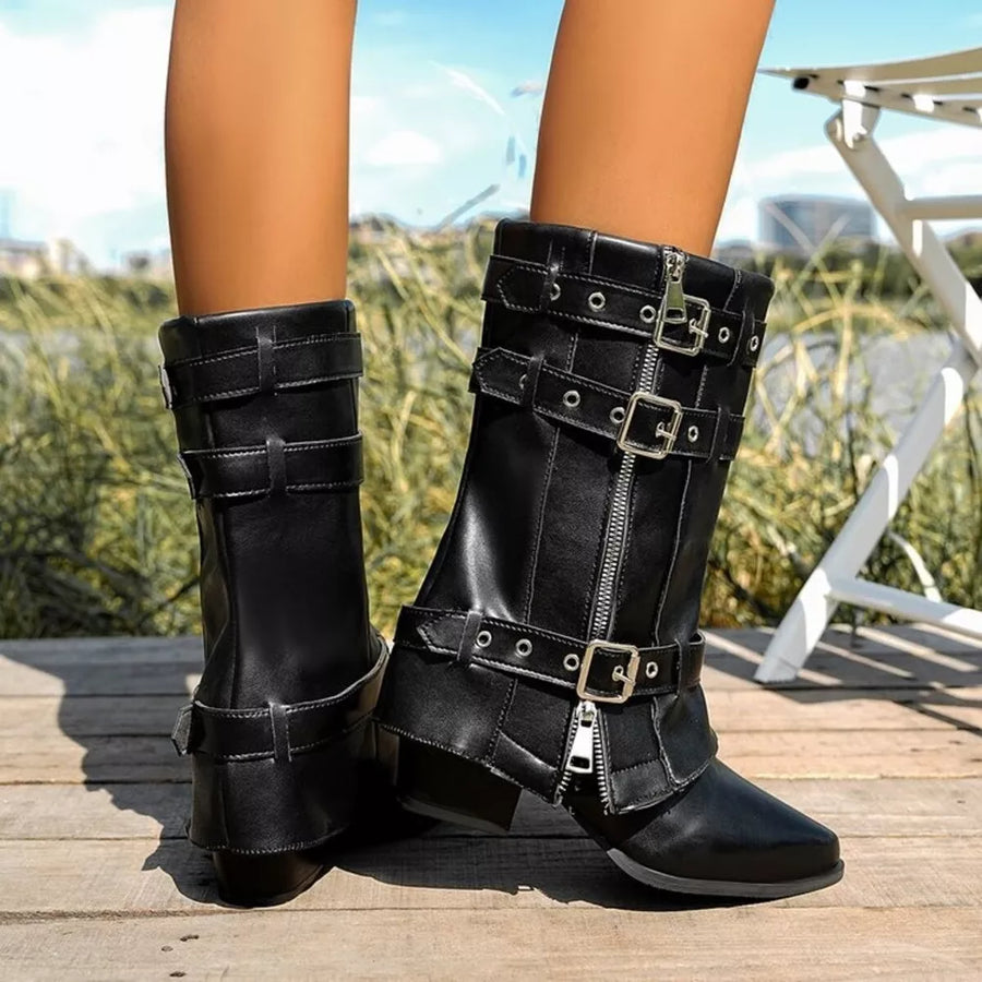 boots in black with point toe and mid-calf