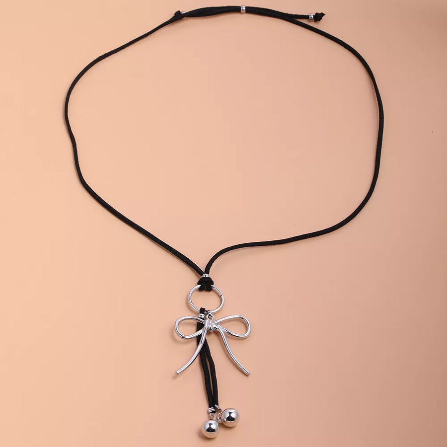 Elegant Bow Pendant Faux Leather Necklace option 6