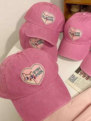 Heart Cat Baseball Cap Blush Pink option 5