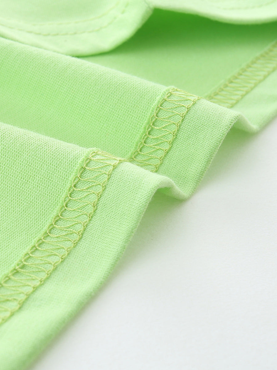 Toddler green cotton t-shirt with decorative stitching detail