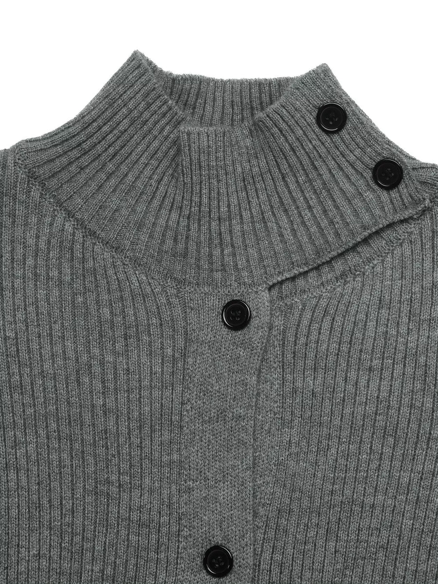 charcoal relaxed cardigan with turtleneck