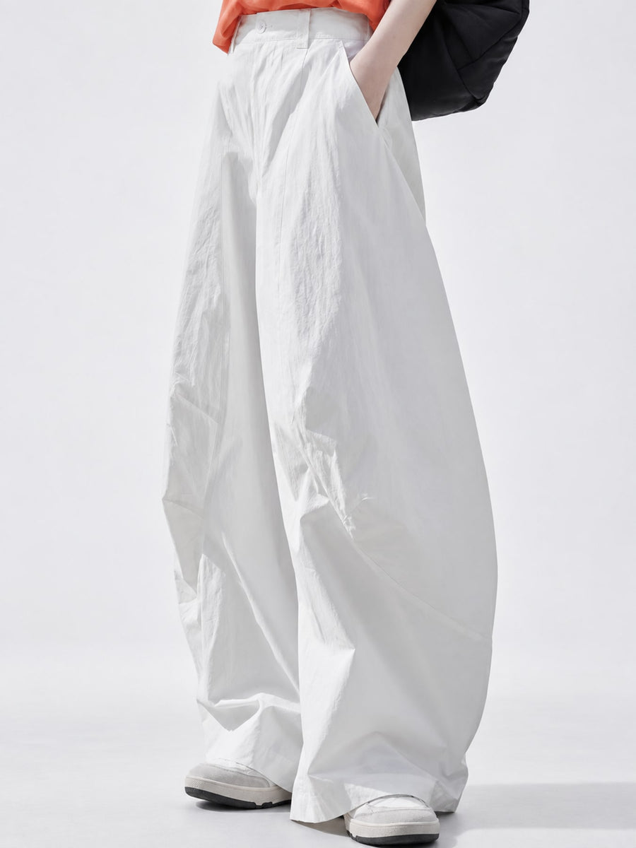 Cotton content is at least 95% wide-leg pants in White with wide-leg silhouette