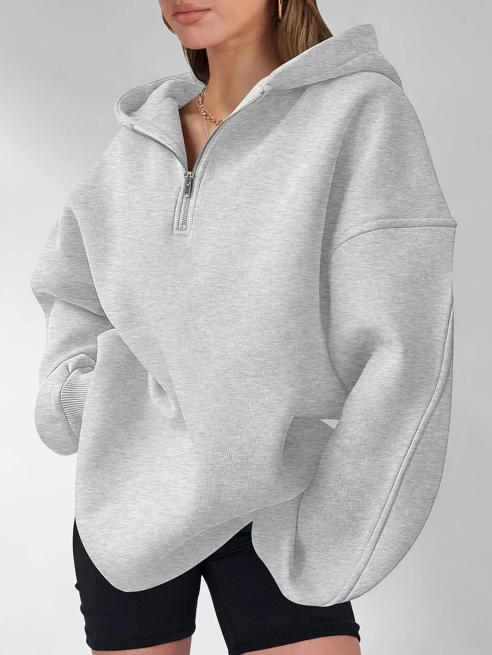 zip hoodie in Black with hooded and hip-length