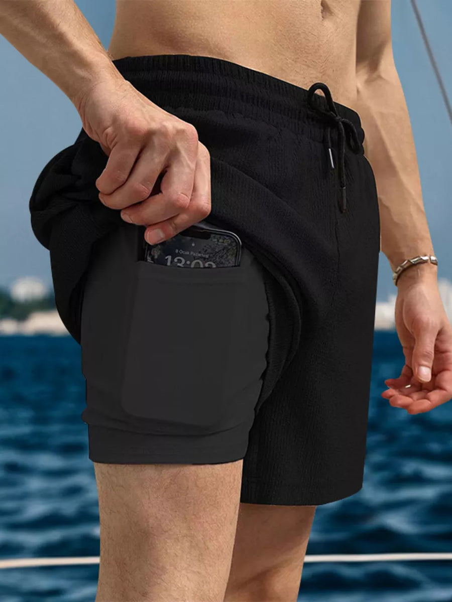 Men's Drawstring Casual Shorts in White, view 11