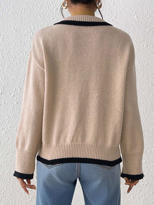preppy pullover sweater in beige with collared