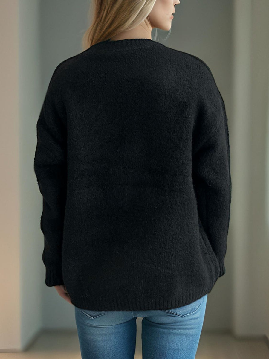 Dark Gray Cherry Motif Knit Sweater