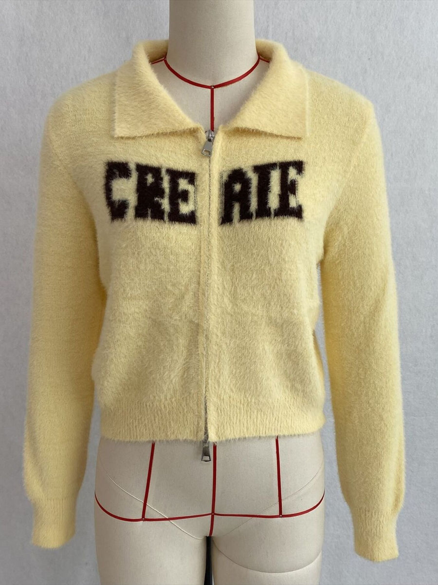 Pink cardigan with cropped and zip-front
