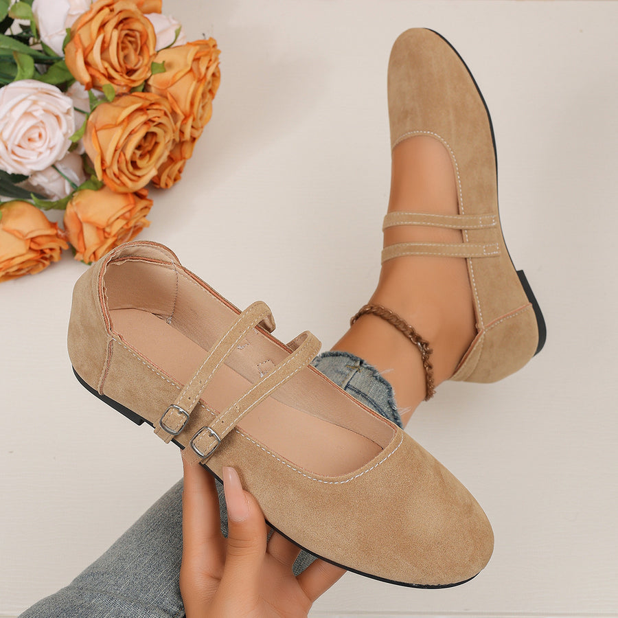 Round Toe Slip-On Mary Jane Flats in White with round toe