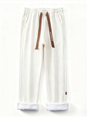 Men's Plus Size Casual Loose-Fit Drawstring Pants in Apricot with drawstring waist