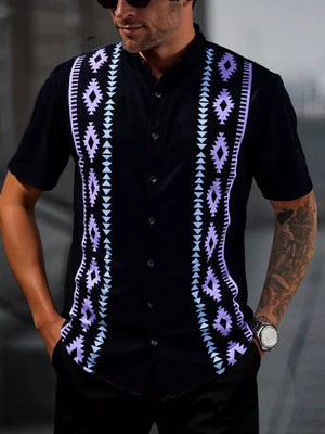 Electric Purple button-up shirt with hip-length and button-front