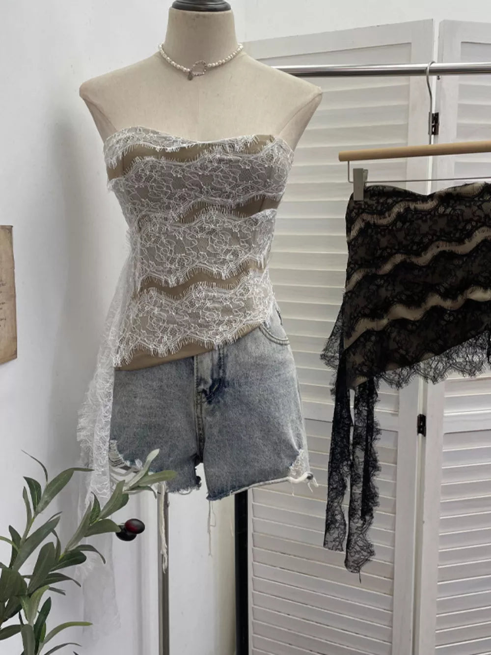 Lace Tube Top With Asymmetrical Hem in White