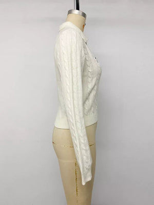 Cable Knit Long Sleeve Sweater in White, view 13