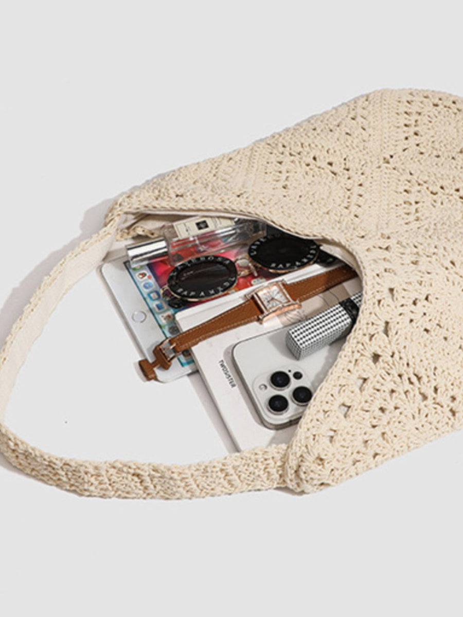 tote in Off-white with crochet and hollow-out