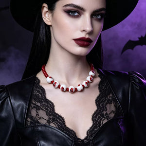 white necklace with cropped and hook-and-eye