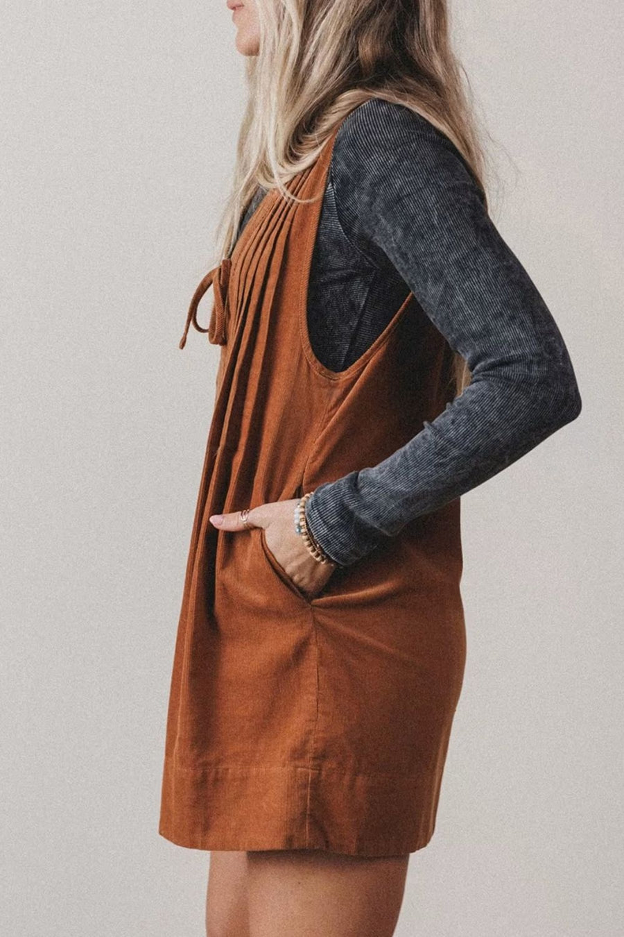 bohemian romper in rust with v-neck