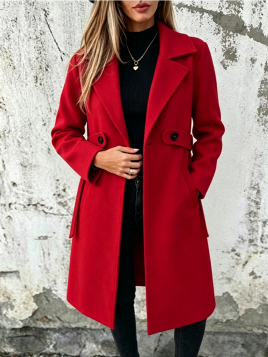 Full Size Lapel Collar Longline Overcoat Jacket in Apricot