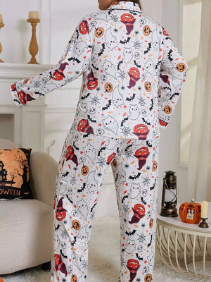 White pajama set with hip-length and button-front