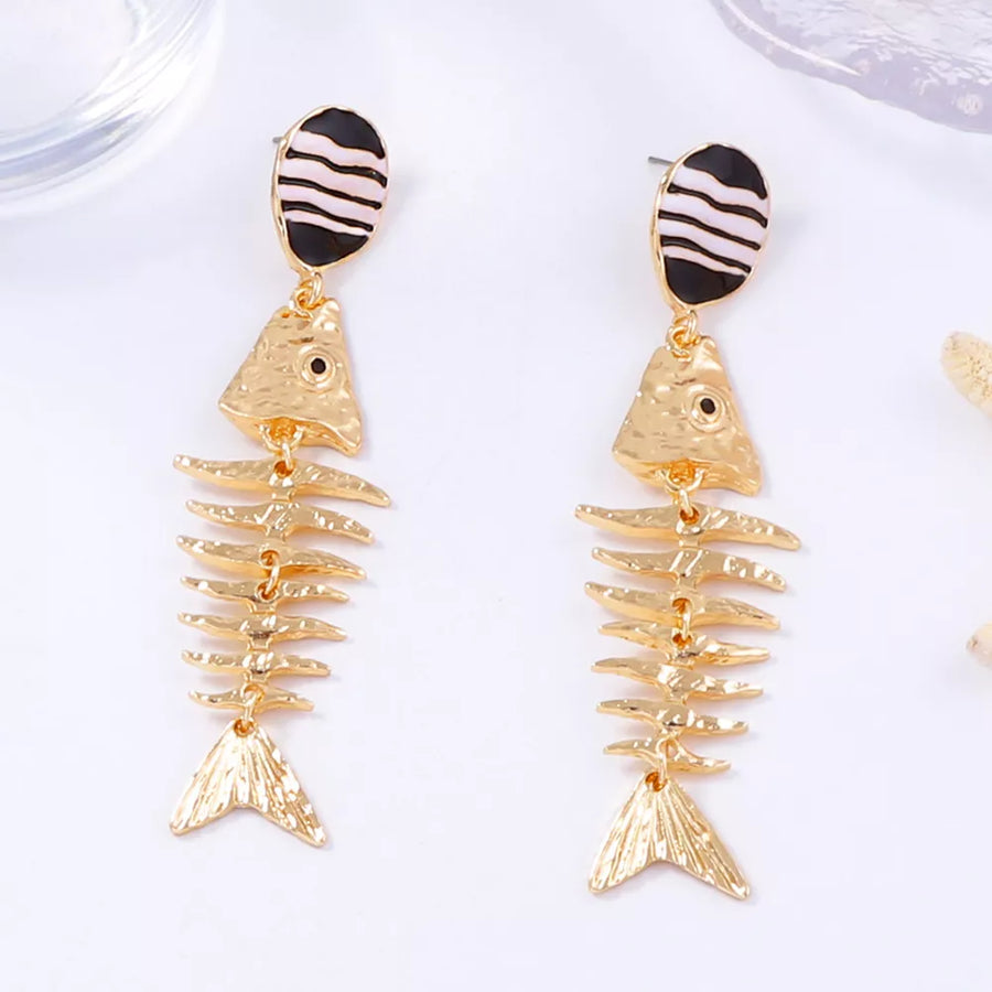 black earrings featuring drop earrings and striped