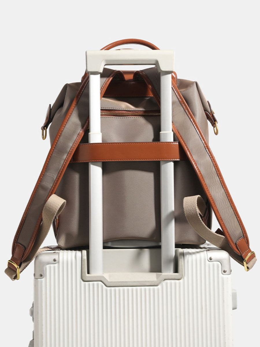 Leather Trim Medium Backpack Bag in Mocha with top handle