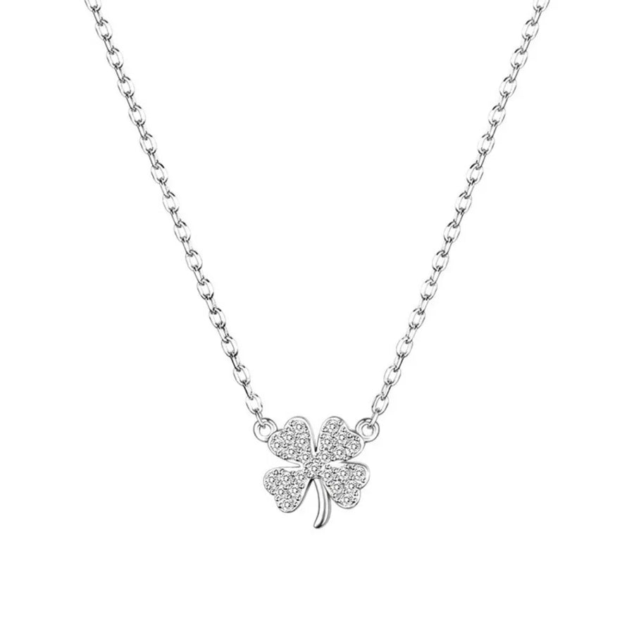 necklace in Silver with four-leaf clover motif and zircon embellishment