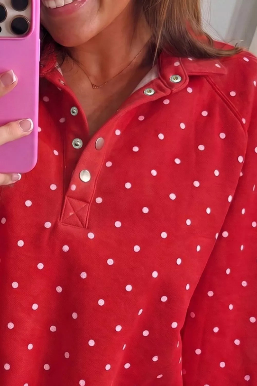 100% polyester Care instructions: Machine wash cold sweatshirt in Deep Red with relaxed silhouette